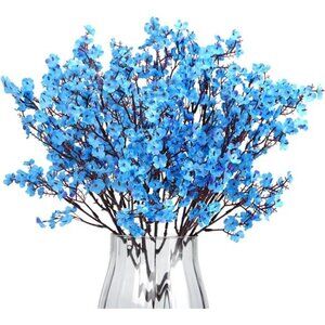 New 8Pcs Artificial Flowers Fake Babys Breath Bouquet,Blue Fake Flowers Plants